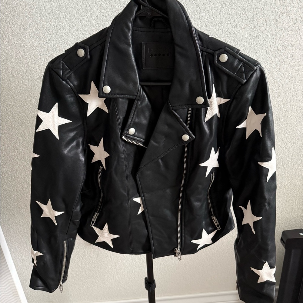 Black Leather Jacket with White Stars